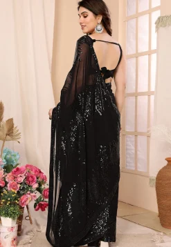 Pre-stitched Georgette Saree in Black