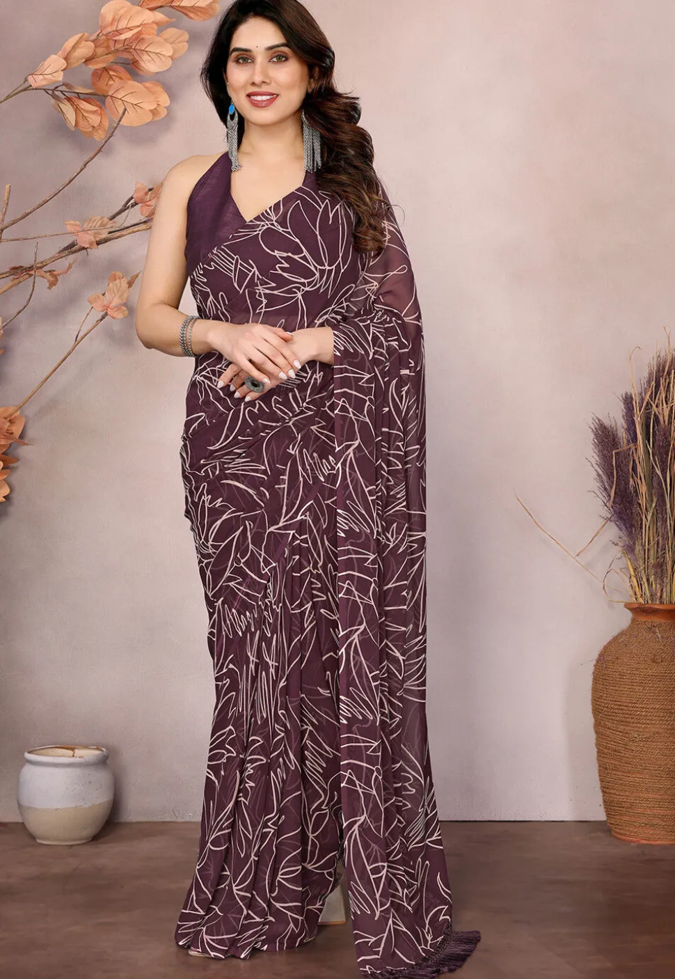 Pre-stitched Georgette Saree in Purple