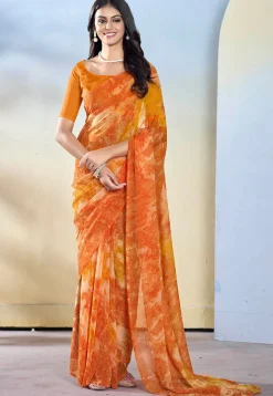 Pre-stitched Georgette Saree in Orange
