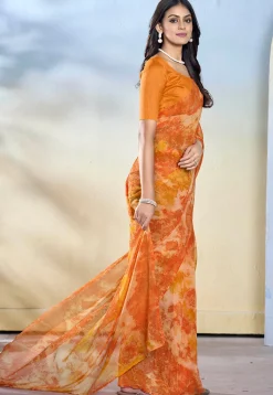 Pre-stitched Georgette Saree in Orange
