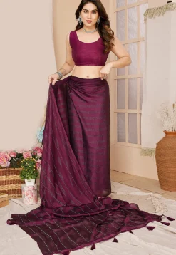 Pre-stitched Georgette Shimmer Saree in Wine