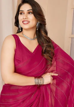 Pre-stitched Georgette Shimmer Saree in Fuchsia