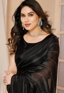 Pre-stitched Georgette Shimmer Saree in Black