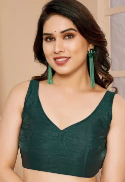 Pre-stitched Georgette Shimmer Saree in Dark Green
