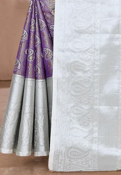Pre-stitched Kanchipuram Saree in Purple