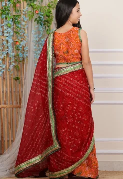 Pre-stitched Kota Silk Saree in Maroon and Orange