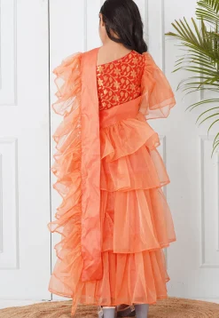 Pre-Stitched Organza Saree in Peach
