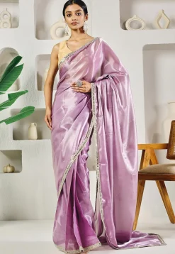 Pre-stitched Organza Saree in Light Purple