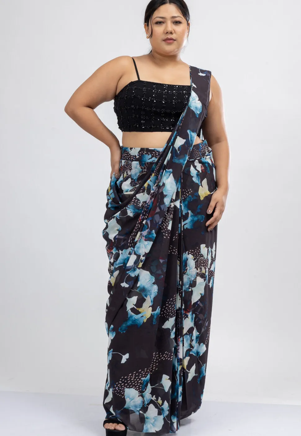 Pre-stitched Pure Georgette Saree in Black