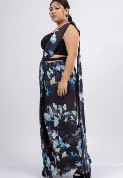 Pre-stitched Pure Georgette Saree in Black