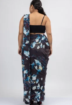 Pre-stitched Pure Georgette Saree in Black