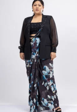 Pre-stitched Pure Georgette Saree in Black