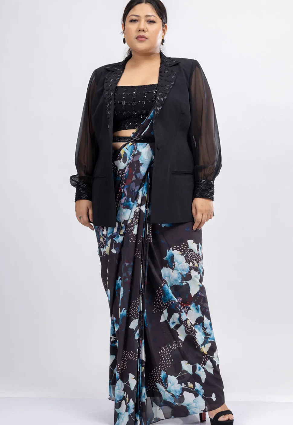 Pre-stitched Pure Georgette Saree in Black