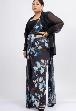 Pre-stitched Pure Georgette Saree in Black