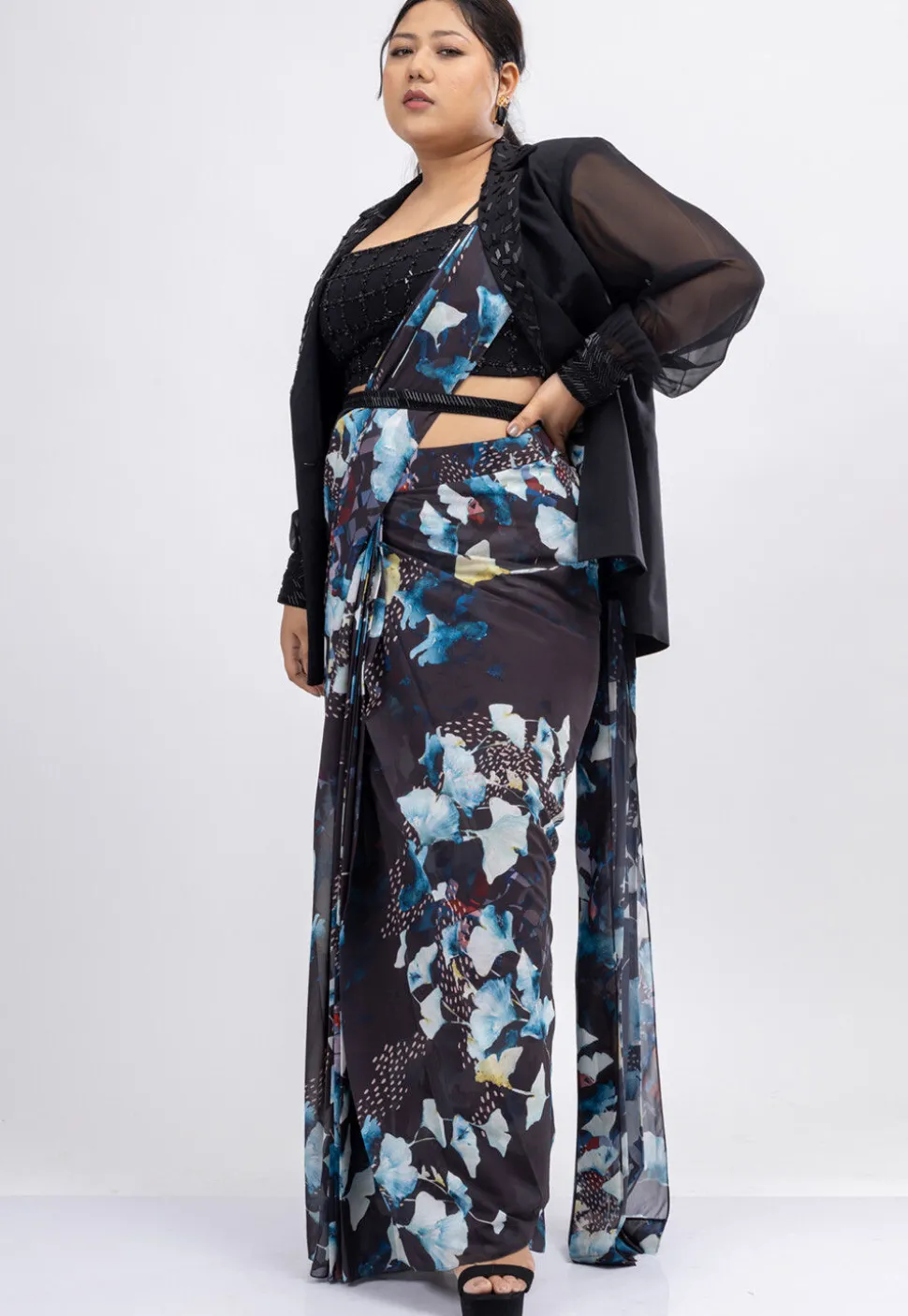 Pre-stitched Pure Georgette Saree in Black