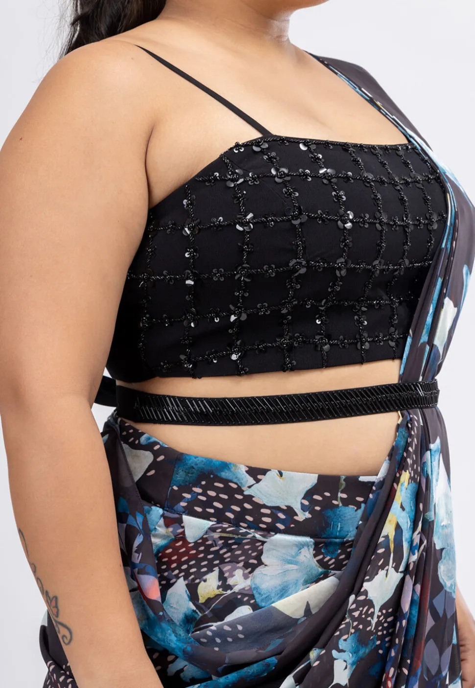 Pre-stitched Pure Georgette Saree in Black