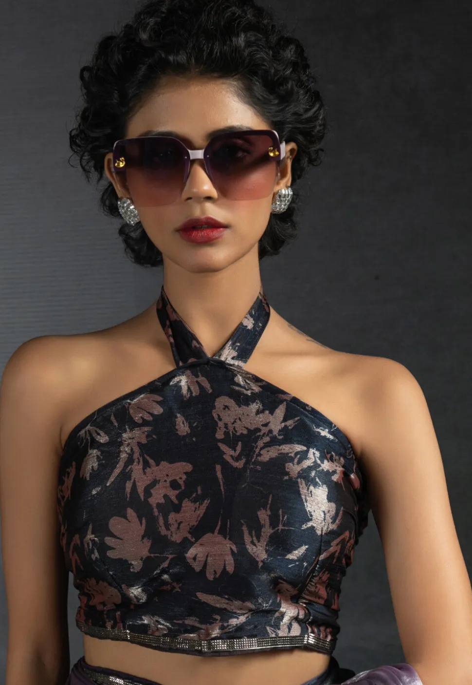 Pre-stitched Satin Chiffon Saree in Shaded Purple and Black