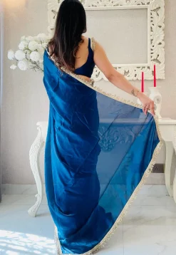 Pre-stitched Satin Saree in Blue