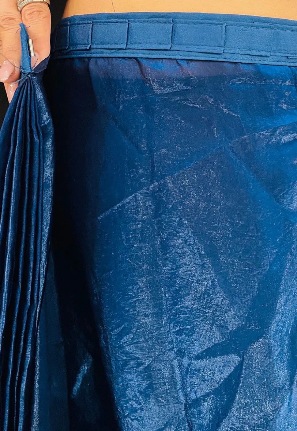 Pre-stitched Satin Saree in Blue