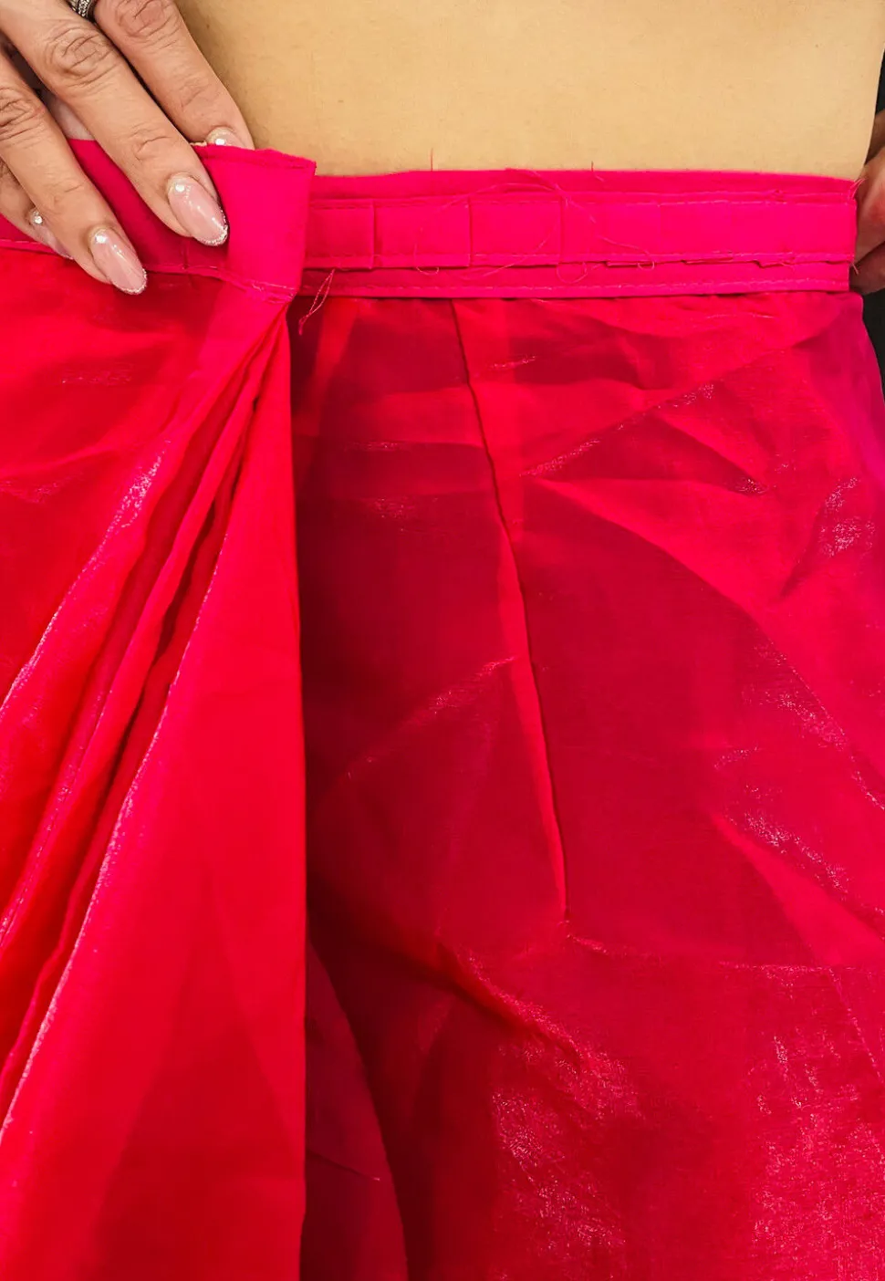 Pre-stitched Satin Saree in Red