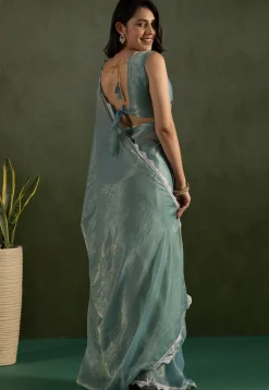 Pre-stitched Tissue Saree in Blue
