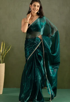 Pre-stitched Tissue Saree in Blue