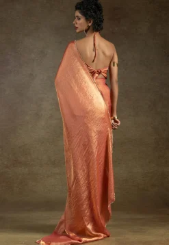 Pre-stitched Tissue Scalloped Saree in Rust