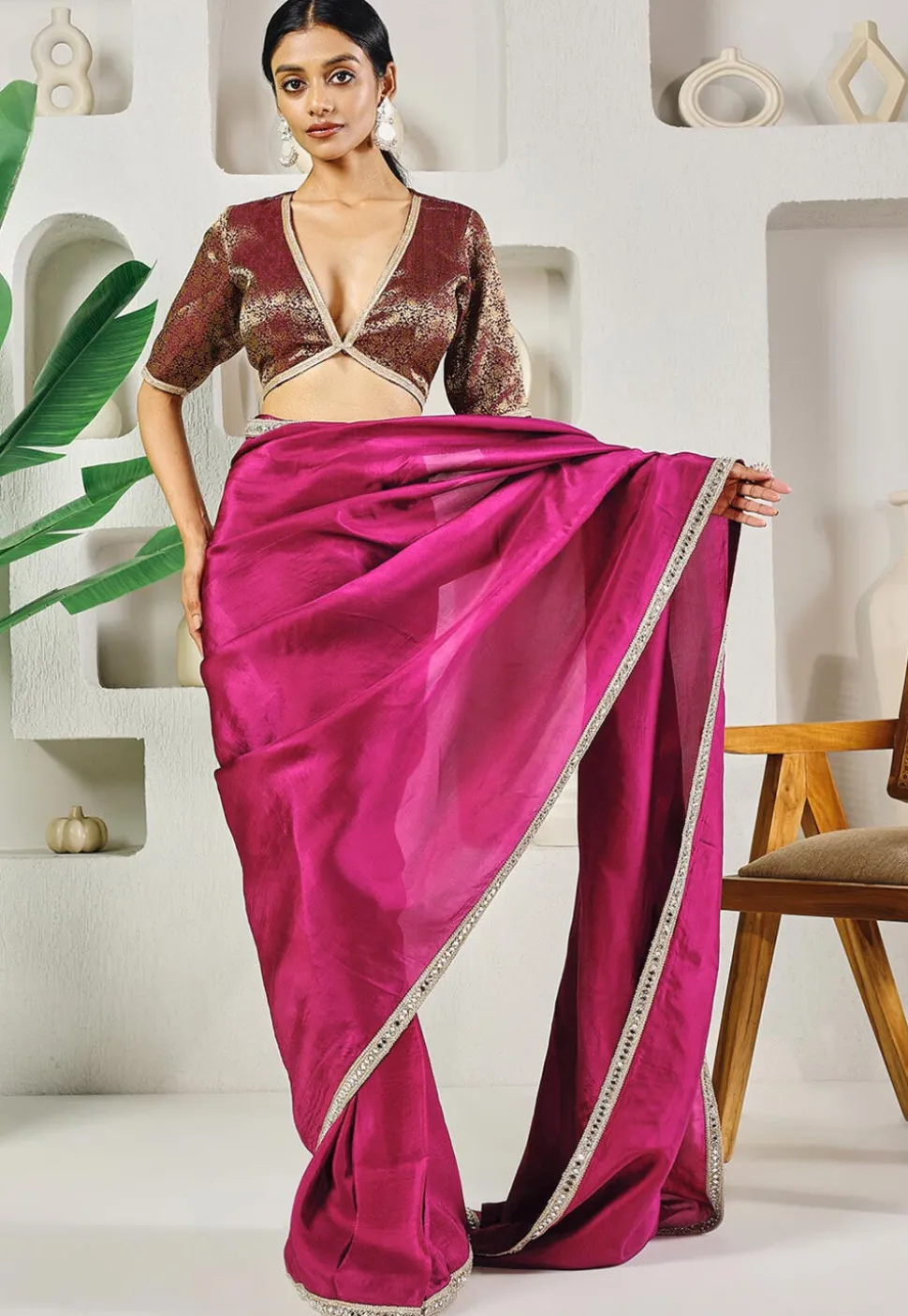 Pre-stitched Uppada Silk Saree in Purple