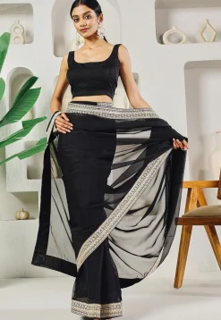Pre-stitched Uppada Silk Saree in Black