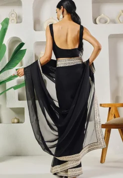 Pre-stitched Uppada Silk Saree in Black