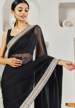 Pre-stitched Uppada Silk Saree in Black