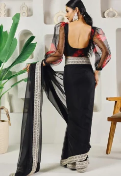 Pre-stitched Uppada Silk Saree in Black