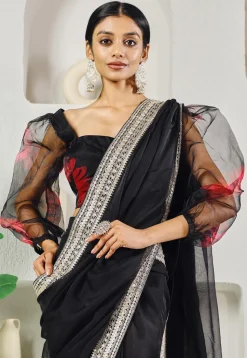 Pre-stitched Uppada Silk Saree in Black
