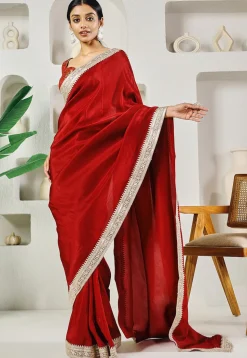Pre-stitched Uppada Silk Saree in Red