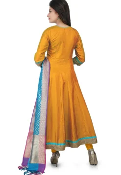Princess Cut Banarasi Silk Anarkali Suit in Mustard