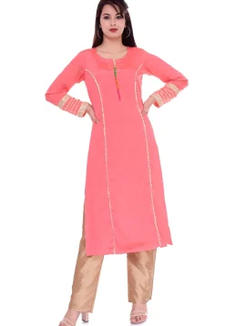 Princess Cut Chinon Crepe Straight Kurta in Dark Peach