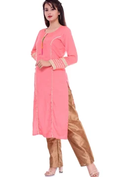 Princess Cut Chinon Crepe Straight Kurta in Dark Peach