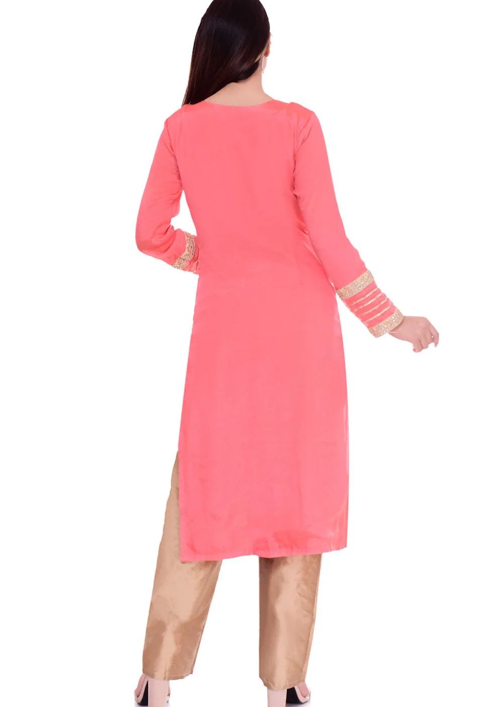 Princess Cut Chinon Crepe Straight Kurta in Dark Peach