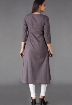 Princess Cut Cotton Straight Suit in Green and Grey