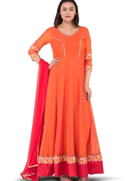 Princess Cut Georgette Abaya Style Suit in Orange