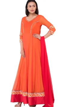 Princess Cut Georgette Abaya Style Suit in Orange