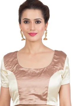 Princess Cut Satin Blouse in Rose Gold and Cream
