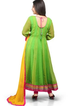 Printed Anarkali Georgette Suit In Yellow And Green