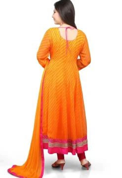 Printed Anarkali Georgette Suit in Orange