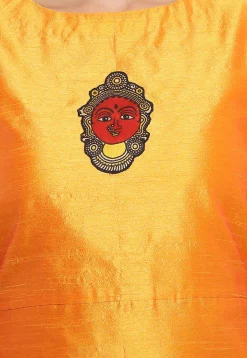 Printed Art Bhagalpuri Silk A Line Suit in Orange