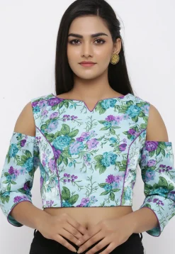 Printed Art Bhagalpuri Silk Blouse in Sea Green