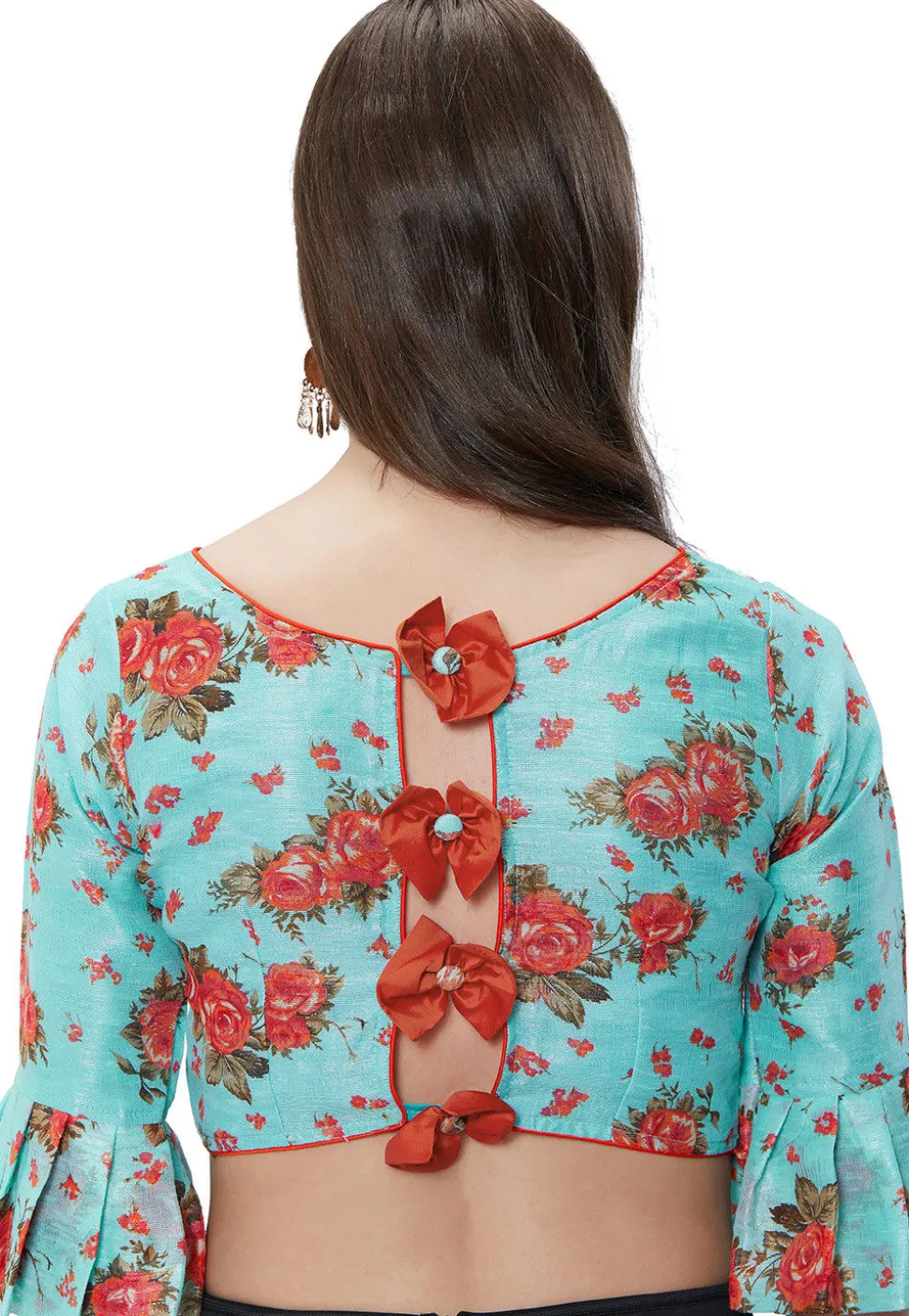 Printed Art Silk Blouse in Turquoise