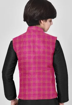 Printed Art Silk Kurta Set in Black