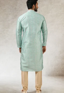 Printed Art Silk Kurta Set in Light Blue
