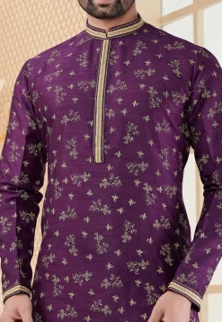 Printed Art Silk Kurta Set in Purple